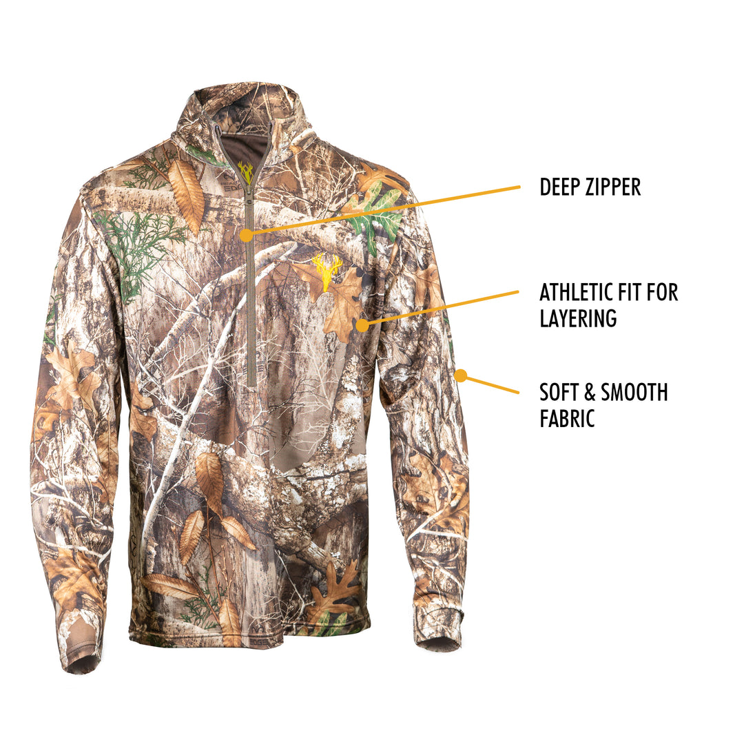 Men's Camo ¼ Zip Performance Hunting Shirt - Realtree Edge Veil