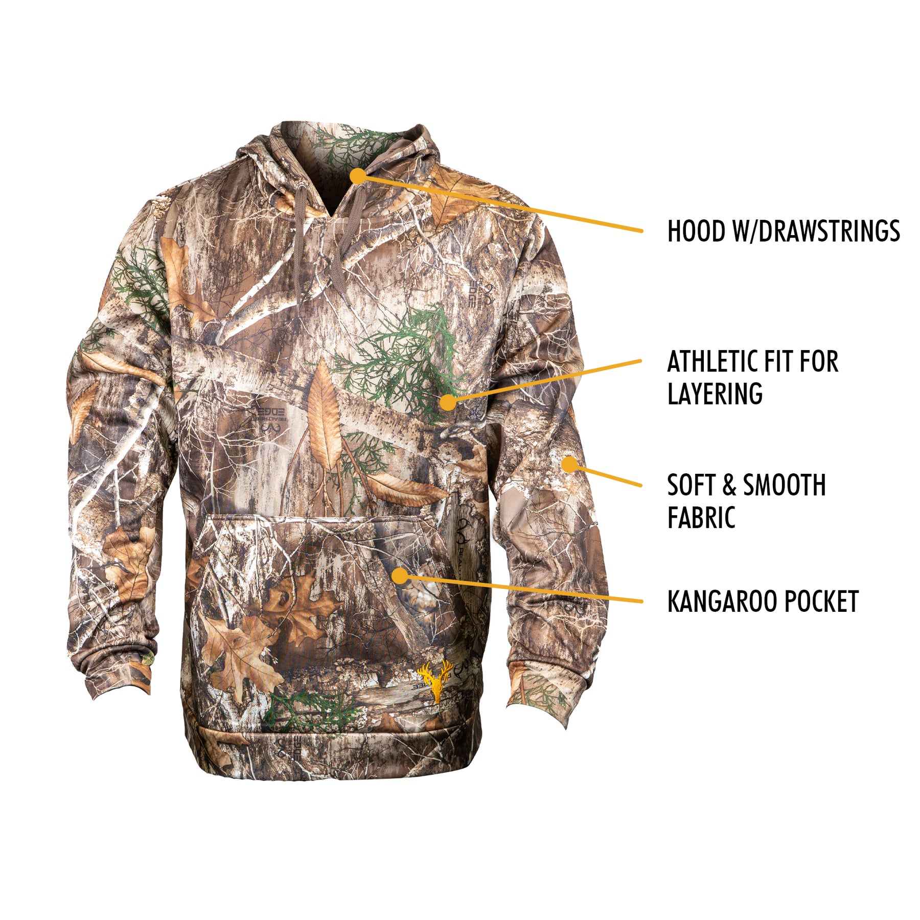 Hot Shot Mens Camo Performance Fleece Hoodie Realtree Edge Hoodie Hunting Pullover, X-Large, Men's, Size: XL, Green