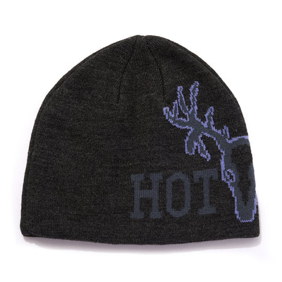 Ladies' Hot Shot Logo Beanie, black hat with purple outlined logo.